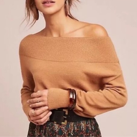 Anthropologie Moth Raspail Boatneck Camel Tan Sweater XS - Picture 2 of 9
